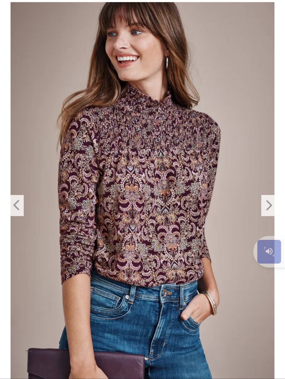 J. Jill Aubergine Smocked Top